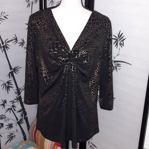 Ellen Tracy black and gold V neck top